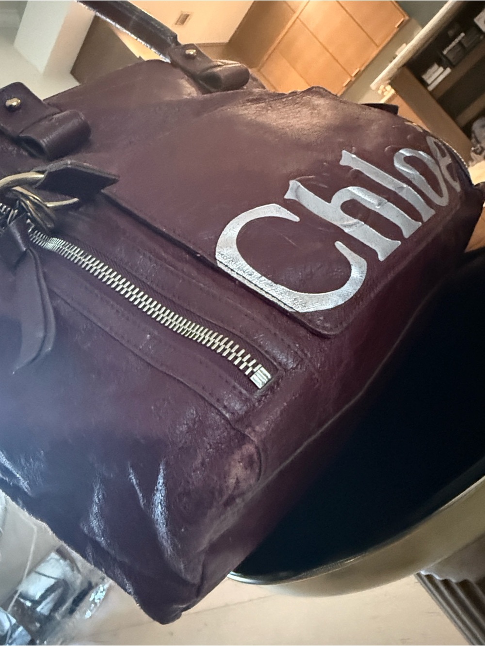 Burgundy Chloe Eclipse Leather Tote Bag - Picture 3 of 4